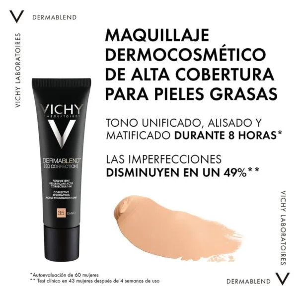LOR BASE LIQUIDA DERMABLEN 3D CORRECION TONO 35 SAND  TUBO 30 - Imagen 4