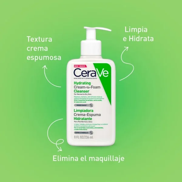 LIMPIADORA CREMA-ESPUMA HIDRATANTE PIEL NORMAL A SECA X 236 ML - Imagen 5